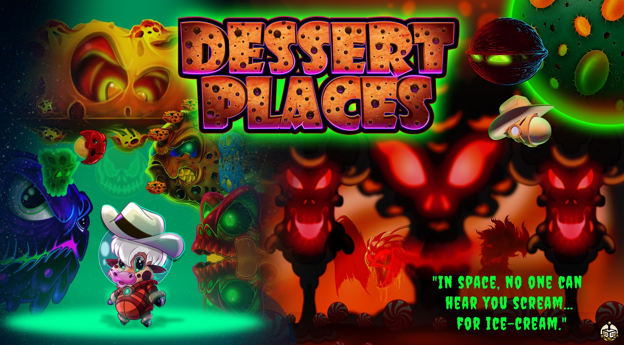 Dessert Places logo and space scene with words In space, no one can hear you scream... for ice-cream.